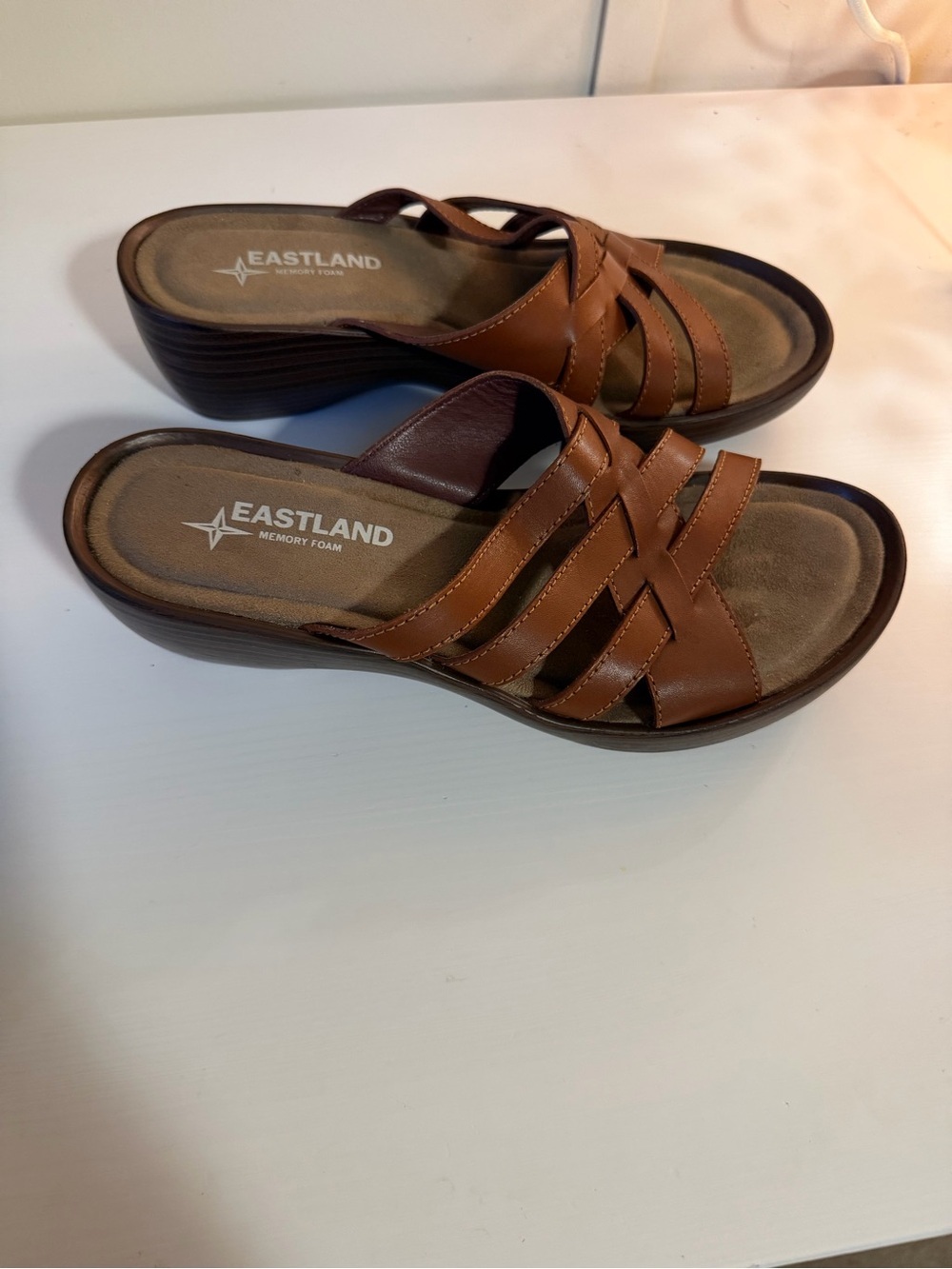 Eastland Brown Woven Leather Slide Mules